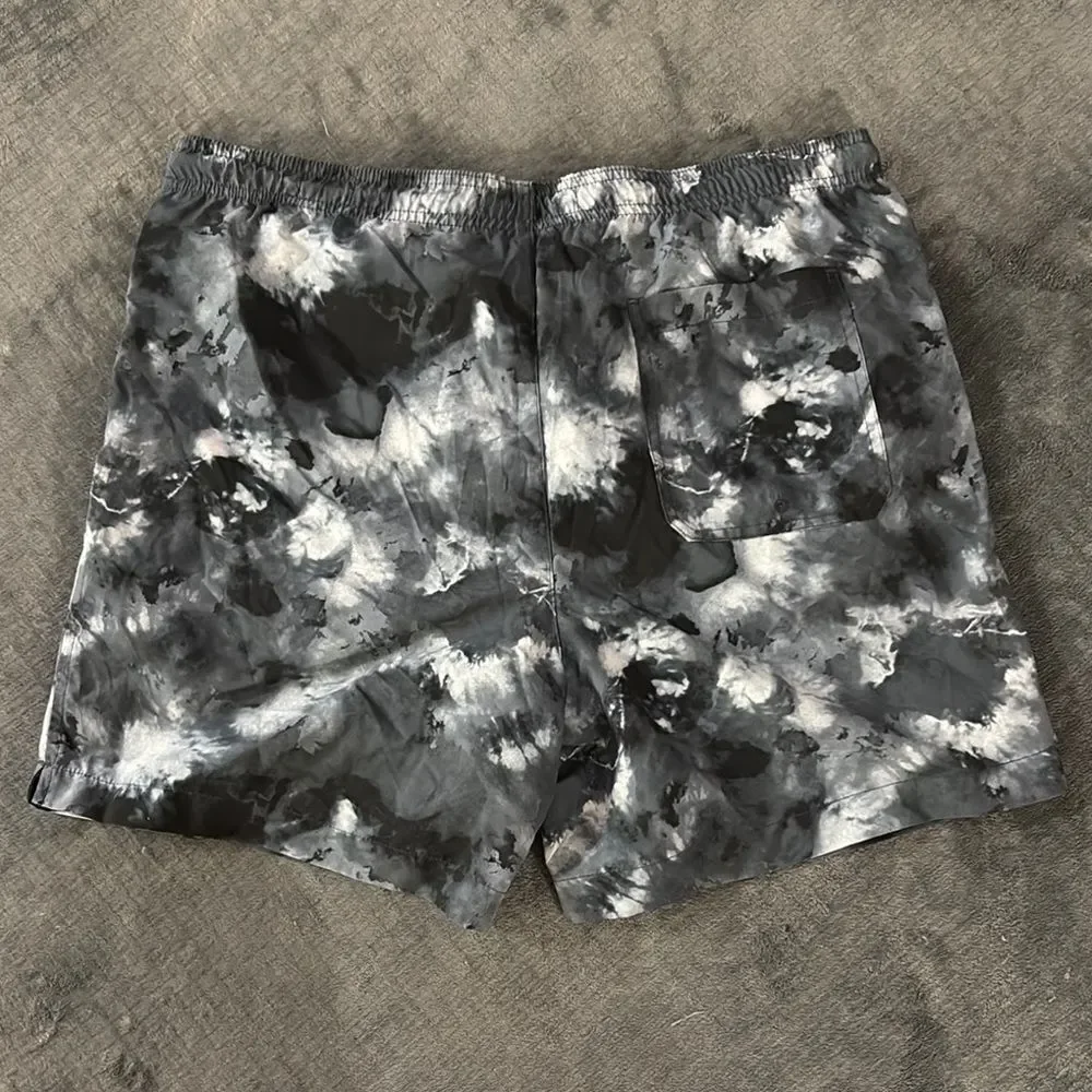 PACSUN Gray and Black Tie-Dye Swim Shorts